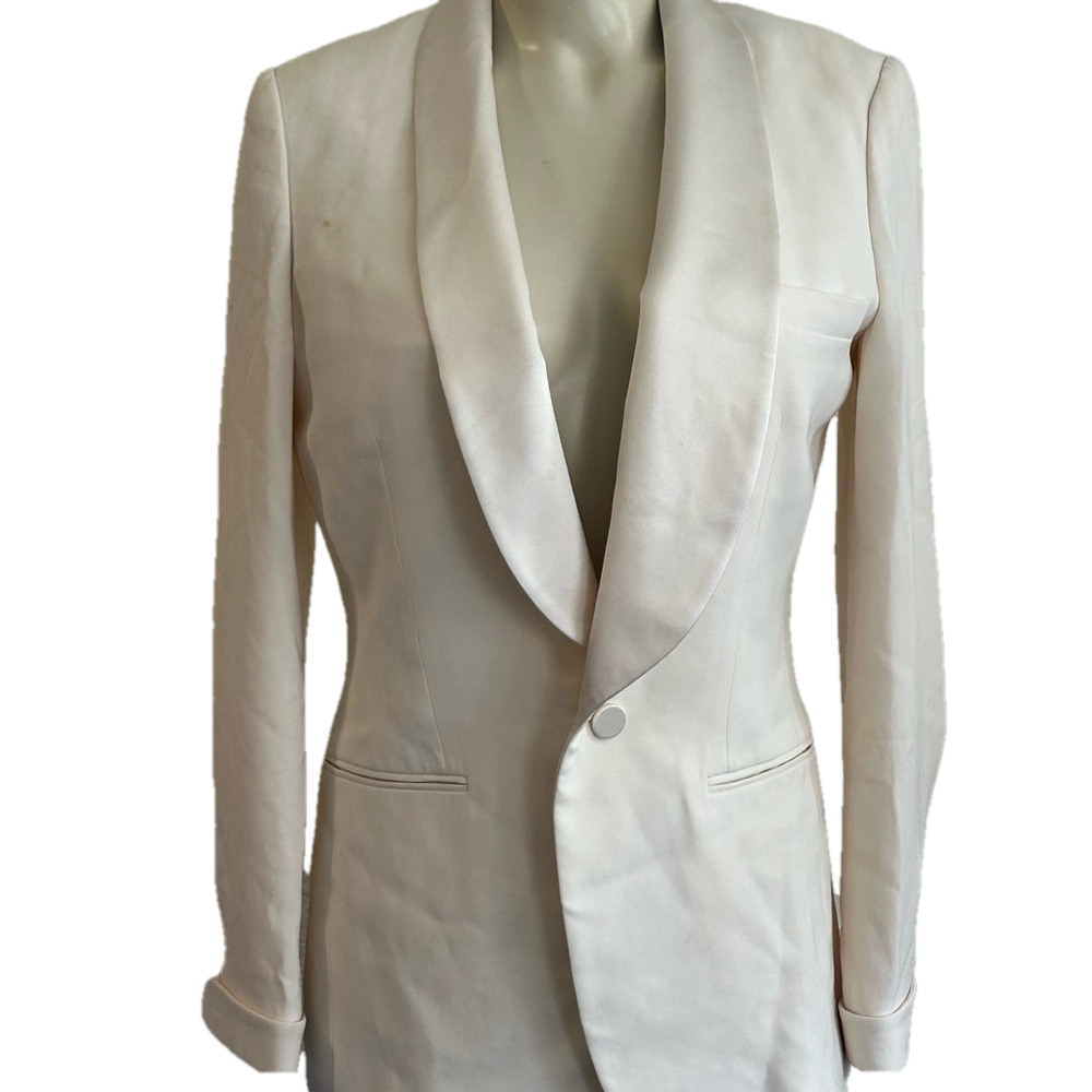Ralph Lauren purple label Ivory Satin silk Jacket Sz 6 as is (stains ). Italy - Picture 7 of 12